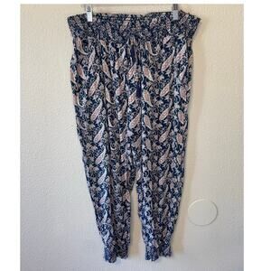 Denim & Supply Ralph Lauren Paisley Blue & Pink Smocked Waist Jogger Pants Large